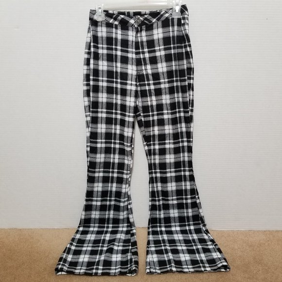 Almost Famous pants 0 plaid check gingham bell bottom flare boho hippie retro - Picture 1 of 16